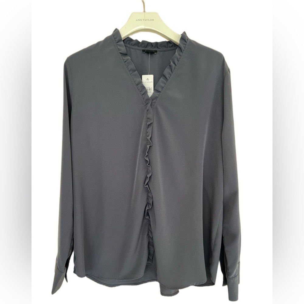 Ann Taylor Ruffle Trim Long Sleeve Blouse NWT Size Large